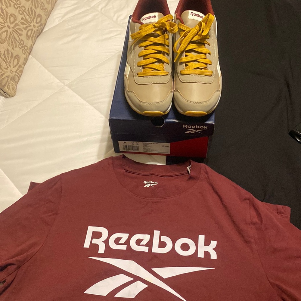 Reebok bundle shirt and sneakers Size M ladies shirt and size 6 youth shoe